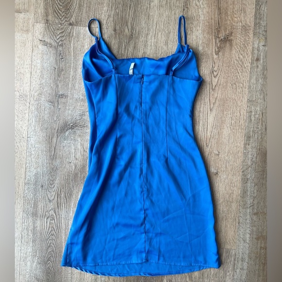Urban Outfitters Cobalt Blue Slip Mini Dress S Adjustable Straps, Cowl Neck Y2K - Picture 3 of 3